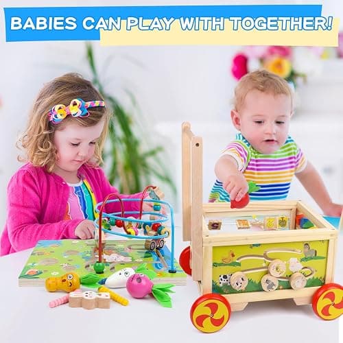 Wooden Activity Cube 7-in-1 Montessori Toy Multipurpose Educational Learning Toy for 1+ Year Old Baby Toddler Kid Boy First Birthday Gift Bead Maze Gear Number Animal Board Carrots Harvest Game thumbnail 6