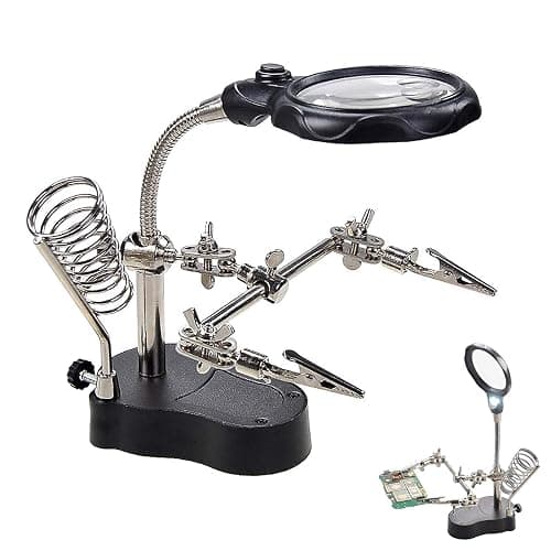 3.5X12X Helping Hands Soldering Station with LED Light & Alligator Clips - Magnifier Stand for Welding PCB Repair Jewelry Craft Hobby Model Building Watch Repair - Image 1