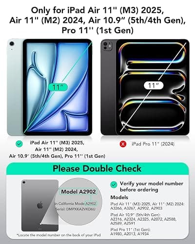 ESR für iPad Air 11 Zoll 2025 Hülle M3/M2, iPad Air 7/6/5/4 Hülle (2024/2022/2020) Starke Magnetbefestigung, Trifold Ständerhülle, unterstützt Pencil Pro/USB-C, automatisches Ruhen/Wecken, Schwarz - Schwarz thumbnail 2