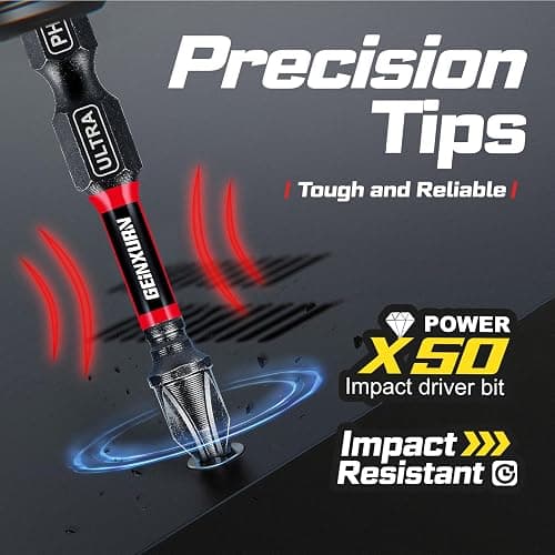 Geinxurn 82Pieces Impact Screwdriver Bits Set, Magnetic S2 Steel Phillips/Square/Torx/Hex Insert Power Bits Tips with Impact Bit Holder and Impact Nut Driver and Mini Wrench thumbnail 5