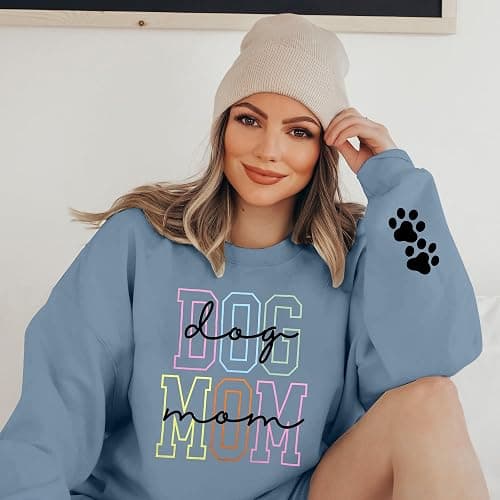 KNEYATTA Dog Mom Sweatshirt Women Dog Lover Sweatshirt Funny Graphic Fall Sweatshirts Mom Pullover Tops thumbnail 3