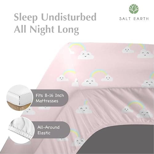 Salt Earth 100% Cotton 210TC Kids Bedsheet, Twin Fitted Sheet, Toddler Bed, 2 Piece Bedding Set- 1 Fitted Sheet and 1 Pillowcase, Themed Toddler Bed Sheets, Cute Sheets for Kids Bed (Rainbow) thumbnail 3