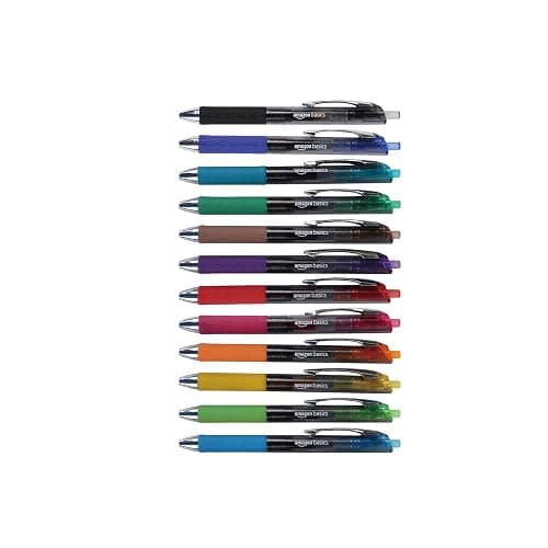 Amazon Basics Retractable Gel Pens, Fine Point 0.7mm, Smooth Writing, Assorted Colors, 12-Pack - Image 1