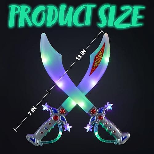 JOYIN 2 Deluxe Pirate 19.5" LED Light Up Flashing Buccaneer Swords with Motion Activated Clanging Sounds for Realistic Play, Halloween Party, by Spooktacular Creations thumbnail 3