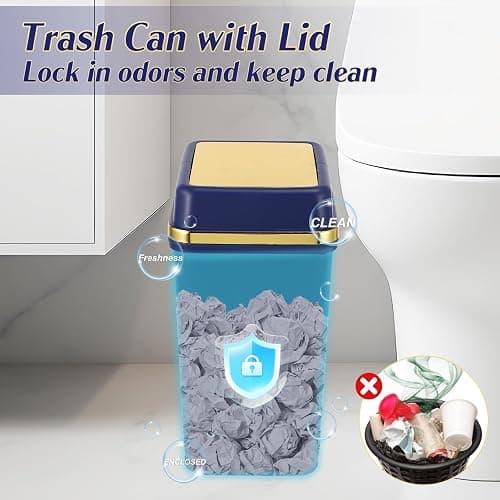 WSBArt Bathroom Trash Can with Lid 4 Gallon Trash Can with Swing Lid Navy Blue Small Garbage Can Bathroom Garbage Can with 300 Counts Trash Bags for Kitchen Bedroom Office thumbnail 5