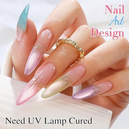 Double Rhythm Cat Eye Gel Nail Polish Set of 6 Same Color Same Bottle 0.5 Oz Shimmer Glitter with Magnet Holographic Reflective Magnetic UV Nail Polish Kit at Home (Rose Green Pink Purple-T6-46) thumbnail 7