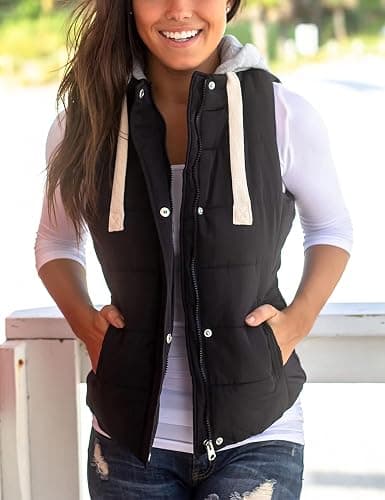 Yeokou Women's Slim Sleeveless Quilted Removable Hooded Winter Puffer Vest Coat thumbnail 4