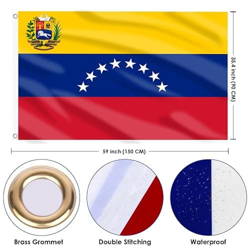 AhfuLife Venezuela Flag 3x5 Ft, 8 Star Large Venezuelan Flags for Outside - Double Side with Brass Eyelets for Olympic Party Decorations Bar Garden Street Decoration Indoor Outdoor thumbnail 3