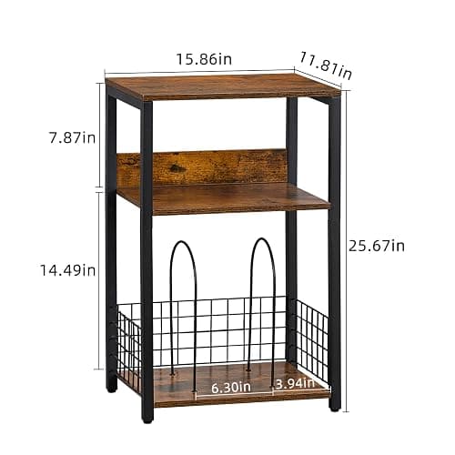 LELELINKY 3 Tier End Table,Record Player Stand with Storage Up to 100 Albums,Turntable Stand for Vinyl,Brown Records Shelf for Living Room Bedroom thumbnail 3