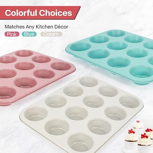 Spmarkt 2-Pack Pink Nonstick Muffin Pans, 12-Cup Muffin Cake Pan, 5-Layer Free PFOA/PFOS/PTFE Safe Cupcake Pan, Durable & Easy-Clean Muffin Cup for Baking thumbnail 9