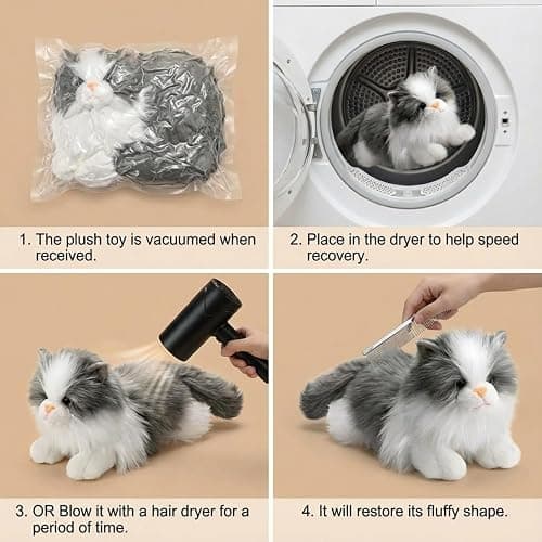 HyDren 5 Pcs Realistic Ragdoll Cat Stuffed Animal, 17.75 Inches Large Ragdoll Cat Mommy Plush with 4 Cute Babies Soft Plush Kittens Set for Girls Boys Birthday Party Favors(Grey) thumbnail 5