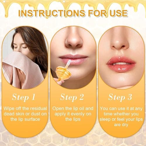 Honey Lip Oil, 2PCS Clear Lip Gloss Set Moisturizing Lip Glow Oil, Hydrating Long Lasting Plumping Lip Oil Non-Sticky Lip Glow Balm Lip Care, Cute Honey Flavors Liquid Lipstick thumbnail 5