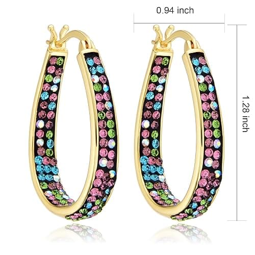 Crystal Hoop Earrings - Silver Plated Inside Out Oval Shape Hoop Earrings for Women, 1.2 Inch - Gold Plated MIX thumbnail 5