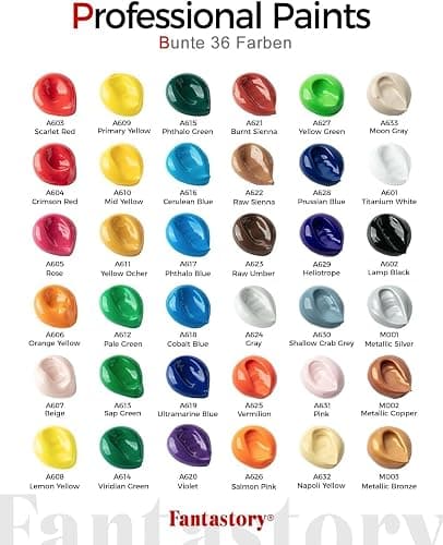 Fantastory Acrylic Paint Set 36 Classic Colors(2oz /60ml) with 12 Brushes, Professional Craft Thick Paints Kits for Adults, Canvas Wood Fabric Ceramic Rock Painting Supplies [Professional Series] thumbnail 3