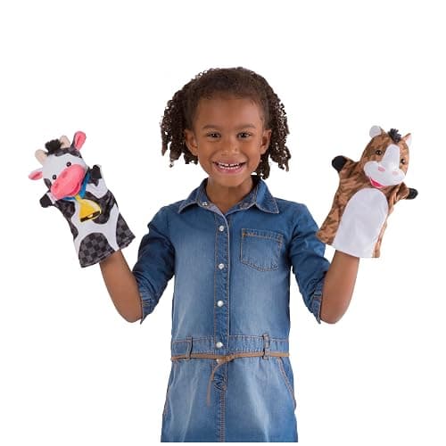 Melissa & Doug Farm Friends Hand Puppets (Set of 4) - Cow, Horse, Sheep, and Pig thumbnail 3
