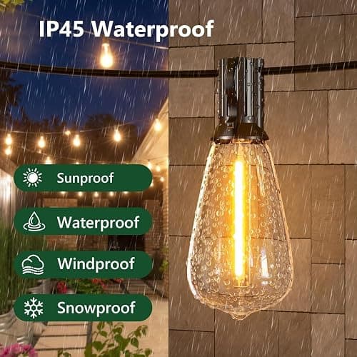 LaPitio 100FT Outdoor String Lights, Waterproof Patio Lights with Shatterproof ST38 Vintage Edison Bulbs, Connectable Outside Hanging Lights for Backyard, Porch, Deck, Balcony, Garden, 2700K Dimmable thumbnail 2