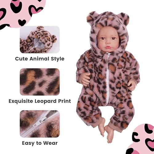 BABESIDE Reborn Baby Doll Clothes Set for 17-22 Inch Dolls, Cozy Babydolls Clothes with Hat for Lifelike Reborn Baby Doll Accessories, Leopard Print thumbnail 3