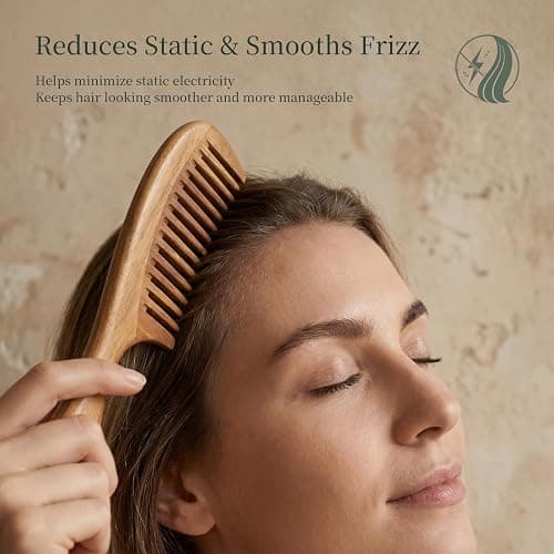 Onedor Handmade 100% Natural Green Sandalwood Hair Combs - Anti-Static Sandalwood Scent Natural Hair Detangler Wooden Comb (Wide Tooth),1 Count (Pack of 1) | 100% natural green sandalwood, handmade, anti-static, 8 in, 2.12 oz, for curly thick long hair, 1 count thumbnail 5