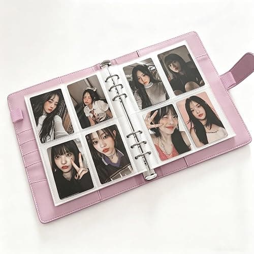 WELLRI A5 Kpop Photocard Binder with 30 Pack 4-Pocket Card Pages 6 Ring Photocard Holder Book PU Leather Cover Collector for 2x3’’ Album Cards Trading Card (Pink) thumbnail 6