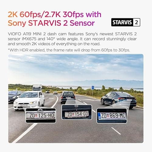 VIOFO Dash Cam A119 Mini 2, STARVIS 2 Sensor, 2K 60fps/HDR 30fps Voice Control Car Dash Camera with 5GHz Wi-Fi GPS, Night Vision 2.0, 24H Parking Mode, Supercapacitor, Support 512GB Max thumbnail 2