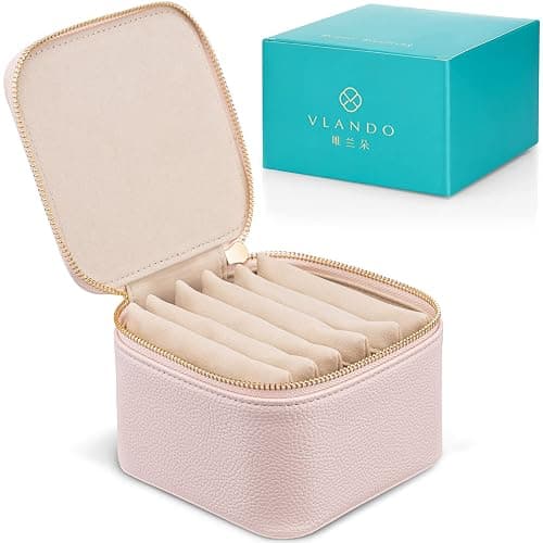 Vlando Travel Jewelry Case,Jewelry Organizer with 6 zipper velvet Jewelry bags for Women Girl,Wedding Birthday Gift Ideas for Women Earrings Rings Storage Gift Box Packaging Pink thumbnail 8