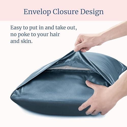 BEDELITE Satin Pillowcase for Hair and Skin, Super Soft and Cooling Similar to Silk Pillow Cases 2 Pack with Envelope Closure, Gift for Women Men(20"x26" Standard Size, Bluesteel) thumbnail 6