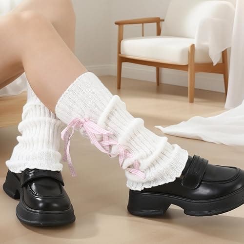 Jspupifip Kawaii Leg Warmers for Girls, Y2K Lolita Ballet Leg Warmer Ribbed Knit Bow Cute Knee High Legwarmers thumbnail 5