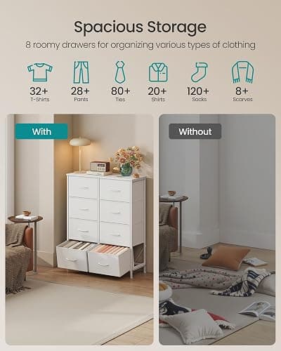 SONGMICS Dresser for Bedroom, Tall Dresser with 8 Fabric Drawers | Chest of Drawers with Steel Frame, for Closet & Entryway, Cloud White and Snow White, BELLAH Collection ULGS124W01S thumbnail 4