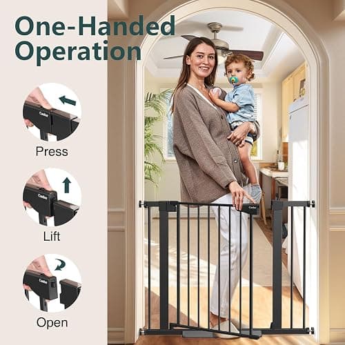 Cumbor 29.7-40.6" Baby Gate for Stairs, Baby Essential Safety Gate, Mom's Choice Awards Winner-Dog Gate for Doorways, Pressure Mounted Auto-Close Pet Gates for Dogs Indoor, Durable Child Gate, Black thumbnail 7