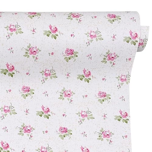 Yifasy 32.8ft Roll Pink Rose Shelf Liner Peel and Stick Wallpaper Revamp Furniture Wall Surface Decor Paper (L-393.7x17.7 Inch) - Image 1