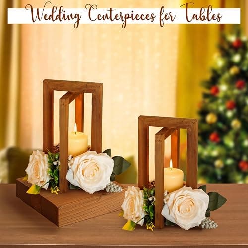 OurWarm 10Pcs Wedding Centerpieces for Tables, Foldable Centerpiece Table Decorations Center Pieces Decoration for Table, Rustic Wood Lantern Centerpieces for Tables Wedding Party Table Decor (Brown) thumbnail 7