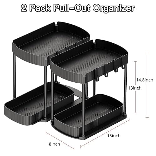 Ukeetap 2 Pack Multi-Purpose Pull-Out Storage Organizers, Under Sink Organizers and Storage for Bathroom & Kitchen, Under Cabinet Organizers and storage, 14.8 Inch, Black - Black - 14.8 Inch thumbnail 2