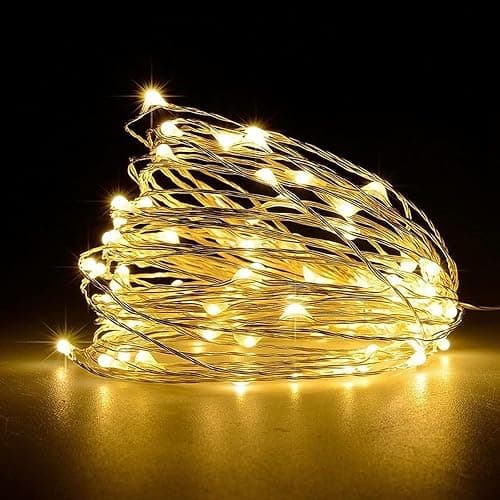 Jsdoin Guirlande lumineuse à 50 LED et à piles en fil de cuivre pour éclairage intérieur et extérieur, chambre, décoration de mariage, fête, Noël, décoration d'arbre (Blanc chaud, 1 pièce 5M50Leds) - Image 1