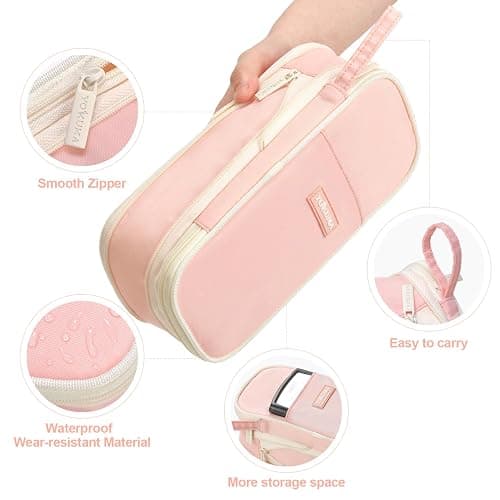 YOKUMA Pencil Case Cute Pencil Pouch for Girls Big Capacity Pen Bag Box, Kawaii Aesthetic College School Supplies for Student Teen Adults Preppy, Pink thumbnail 5