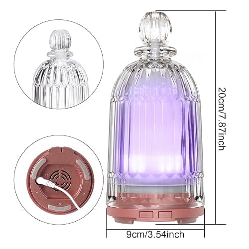 DOUDING 120ml Glass Essential Oil Diffuser, Ultrasonic Aroma Diffuser Glass Cover & Plastic Reservoir with Auto Shut-Off 7 Colors LED Lights for Home Office Bedroom(Bronze Base) - Bronze Base thumbnail 2