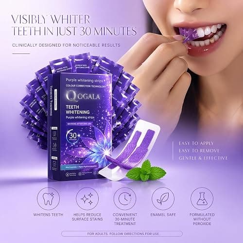 Purple Teeth Whitening Strips, Teeth Whitening Strips Removes Yellow Stains & Bad Breath, Gentle Teeth Whitening in 30 Minutes, Enamel Safe for Sensitive Tooth, Non-Slip Mint, 28 Strips (28 Strips) thumbnail 2