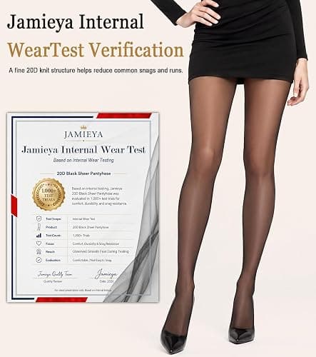Jamieya 2 Pairs Black Sheer Tights for Women, 20D Pantyhose Stockings | 20D Sheer Black Stockings, Control Top, Reinforced Toe, Matte Finish, Soft Stretch for Under Dress thumbnail 5