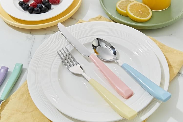 ANNOVA Silverware Set Stainless Steel Colorful Handle Tableware Kitchen Flatware Set Utensils, Includes Dinner Knives, Forks, Spoons, Salad Forks & Dessert Spoons (Pastel Mix, 20 Pieces) thumbnail 8