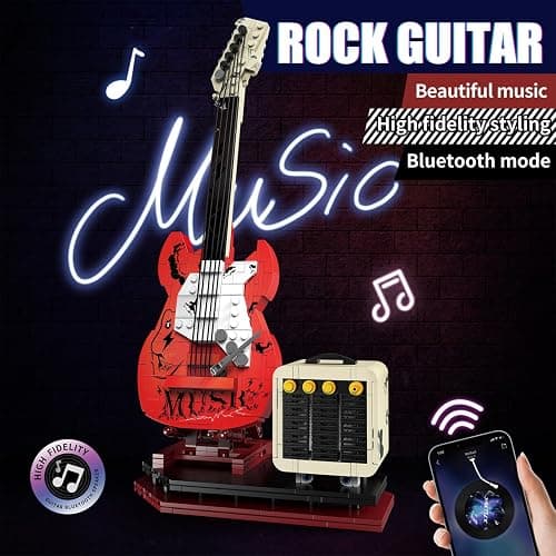 XYDongtong Guitar Music Interactive Building Set for Music Lovers, DIY Guitar Model Toy Compatible with Lego，Reverb Amplifier & Authentic Accessories, Perfect Way to Rock Gift Giving. thumbnail 4