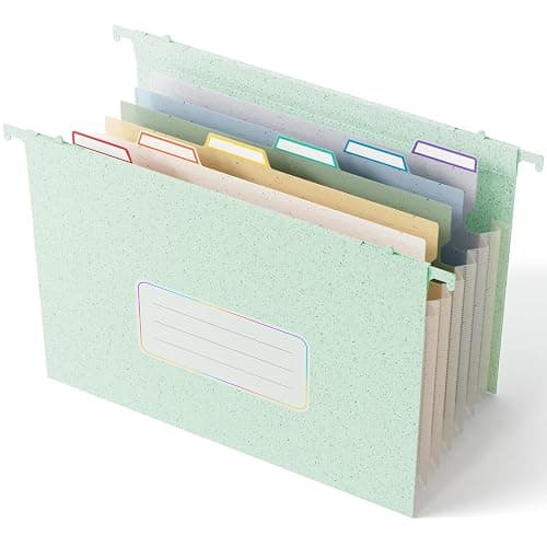 Wheat Straw Expanding Hanging File Folders, File Organizer, 1.2" Accordion Pockets, Large Capacity, Letter Size for Filing Cabinet, 100% BPA Free, Return to Nature, Healthy Living-Mint Green - Image 1