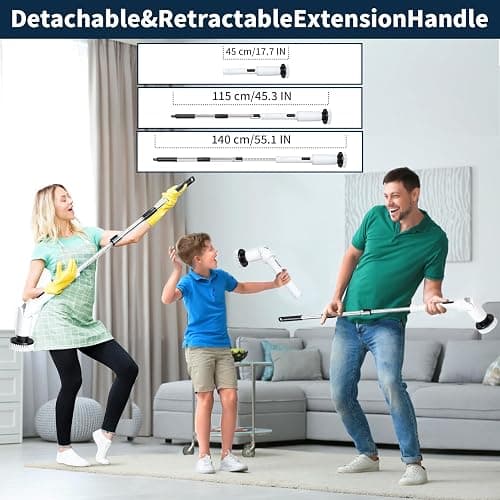 Electric Spin Scrubber - Cordless Cleaning Brush with Digital Display, 2 Speeds, 8 Brush Heads, IPX7 Waterproof, Adjustable Long Handle for Bathroom, Tub, Tile, Shower, and Car thumbnail 2