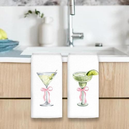 OINDADE Pink Bow Dirty Martini Margarita Kitchen Towels Set of 2, Preppy Coquette Bow Cocktail Dish Tea Hand Towel for Kitchen Home Bar Decorative, Martini Margarita Lover Gifts Bar Cart Decor,16x24 thumbnail 6