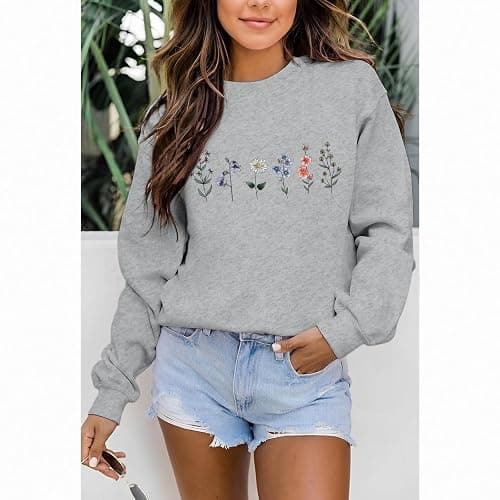 Lytiarul Flower Graphic Sweatshirt for Women Floral Printed Vintage Long Sleeves Shirt Crewneck Hoodie Loose Pullovers Tops thumbnail 5