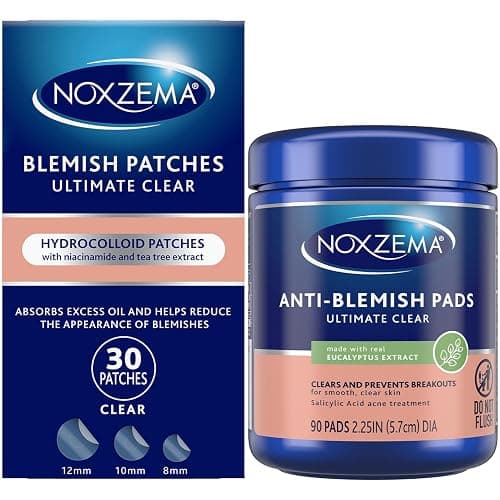 Noxzema Acne Treatment Bundle – Ultimate Clear Blemish Patches with Niacinamide and Tea Tree + Anti-Blemish Pads with 2% Salicylic Acid - Image 1