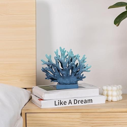 Elegondrar 5.8" H Blue Coral Decor, Resin Coral Statue, Nautical Decorations for Home, Beach/Coastal/Ocean Themed Cabinet Shelf Tabletop Decor thumbnail 8