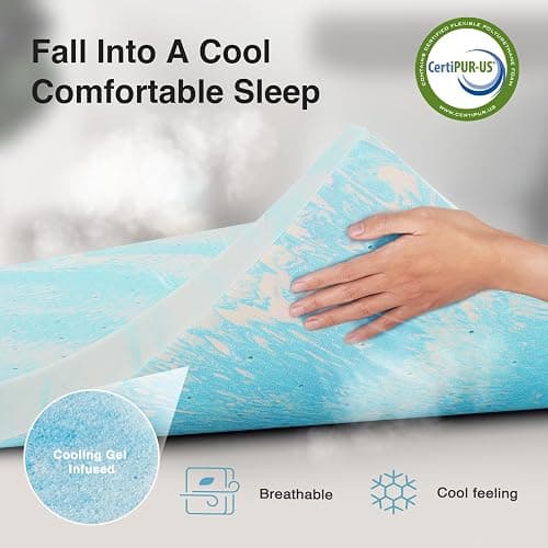 Novilla Memory Foam Mattress Topper Twin XL - 2 Inch Cooling Gel Infused Memory Foam | Slow-Rebound Pressure Relief | CertiPUR Certified | Comfort for Sleeper Sofa, RV, Camper, Dorm Room thumbnail 2