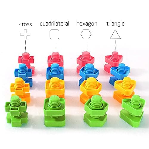 TOMYOU 32 pcs Shapes Nuts and Bolts Stacking Toys - STEM Color Sorting Learning Games - Montessori Building Kids Matching Game for Preschoolers - Construction Fine Motor Skills for Kids thumbnail 4