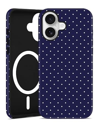 Jusy Compatible with MagSafe Polka Dot Case for iPhone 16, Cute Aesthetic Polka Dots Magnetic Phone Case, Soft TPU and Hard PC Protective Phone Cover for Women Girls (Matte), Navy Blue - Image 1