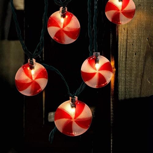 Abeja Christmas Candy String Lights, 8.5Ft Peppermints Candy Lights with 10 Red White Incandescent Bulb, Novelty Christmas Lights for Home Patio Porch Tree Holiday Wedding Party Decoration thumbnail 5