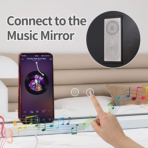 Hansong Vanity Mirror with Lights and Bluetooth Speaker 32"x 22.8" Hollywood Makeup Mirror with 18 LED Bulbs, Large Lighted Mirror with 3 Color Modes, USB Charging, 10x Magnification, Tempered Glass thumbnail 3